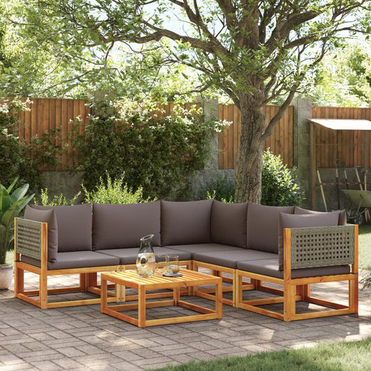 vidaXL Set de sofás de jardín con cojines 6 pzas madera maciza acacia