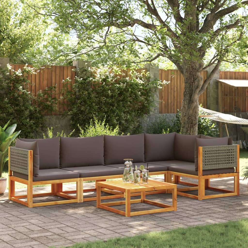 vidaXL Set de sofás de jardín con cojines 6 pzas madera maciza acacia