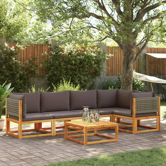 vidaXL Set de sofás de jardín con cojines 6 pzas madera maciza acacia