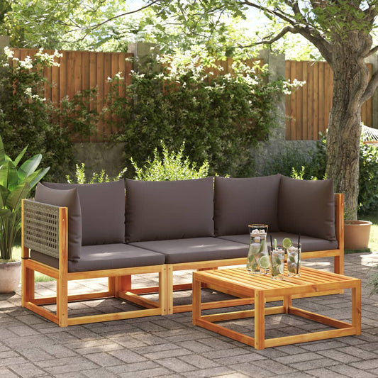 vidaXL Set de sofás de jardín con cojines 3 pzas madera maciza acacia