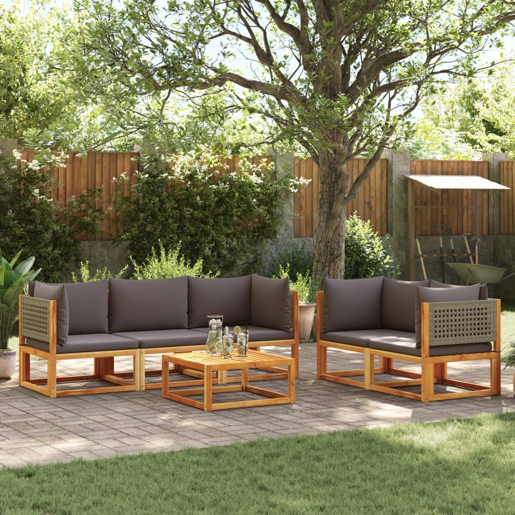 vidaXL Set de sofás de jardín con cojines 6 pzas madera maciza acacia