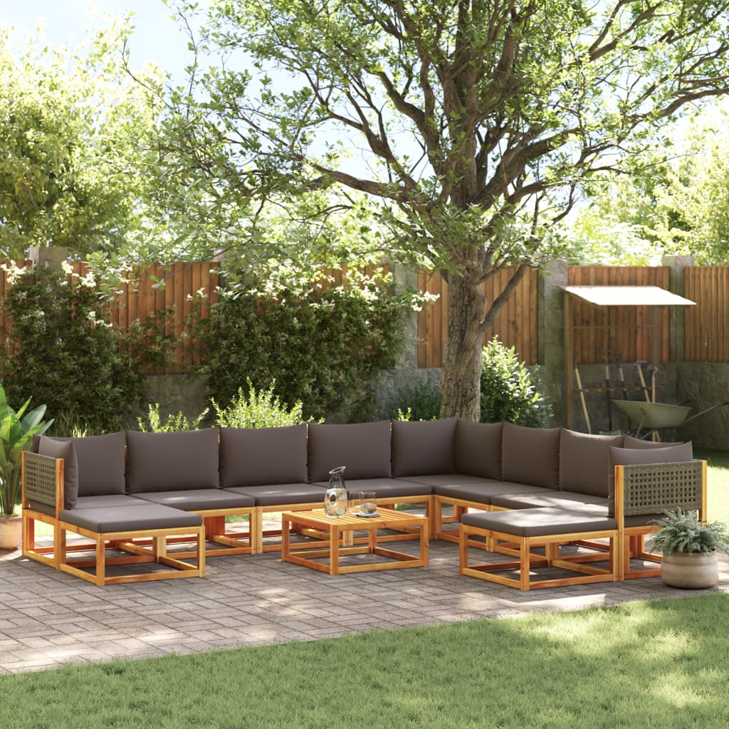 vidaXL Set de sofás de jardín con cojines 11 pzas madera maciza acacia