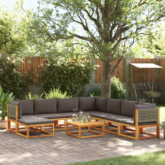 vidaXL Set de sofás de jardín con cojines 9 pzas madera maciza acacia