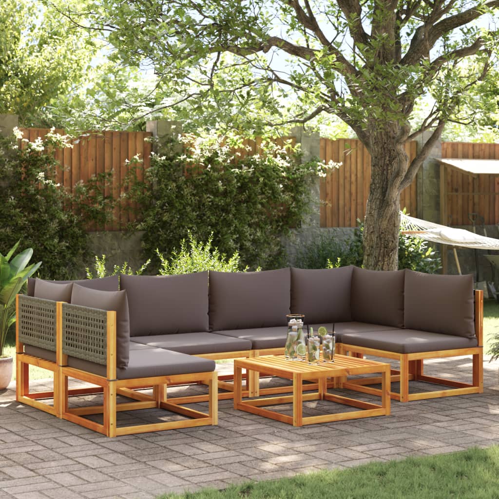 vidaXL Set de sofás de jardín con cojines 7 pzas madera maciza acacia