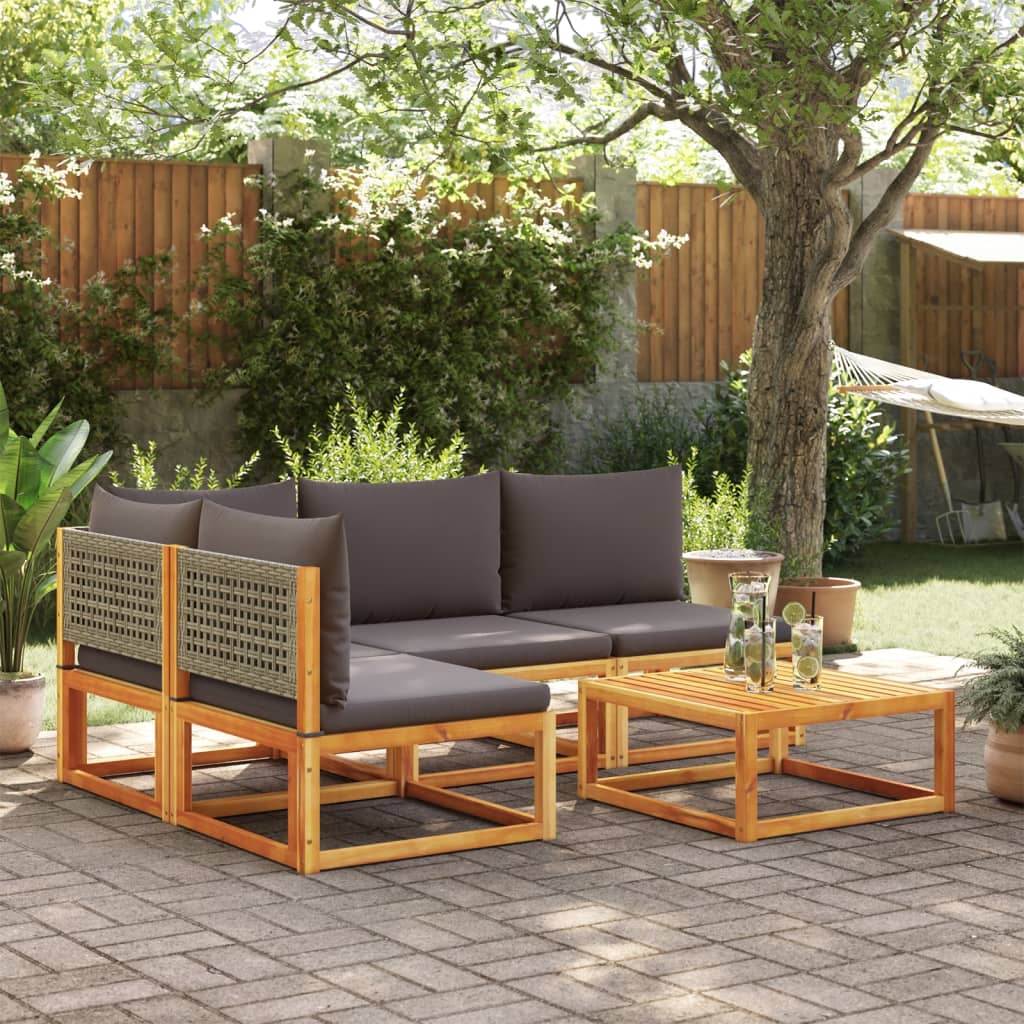 vidaXL Set de sofás de jardín con cojines 5 pzas madera maciza acacia