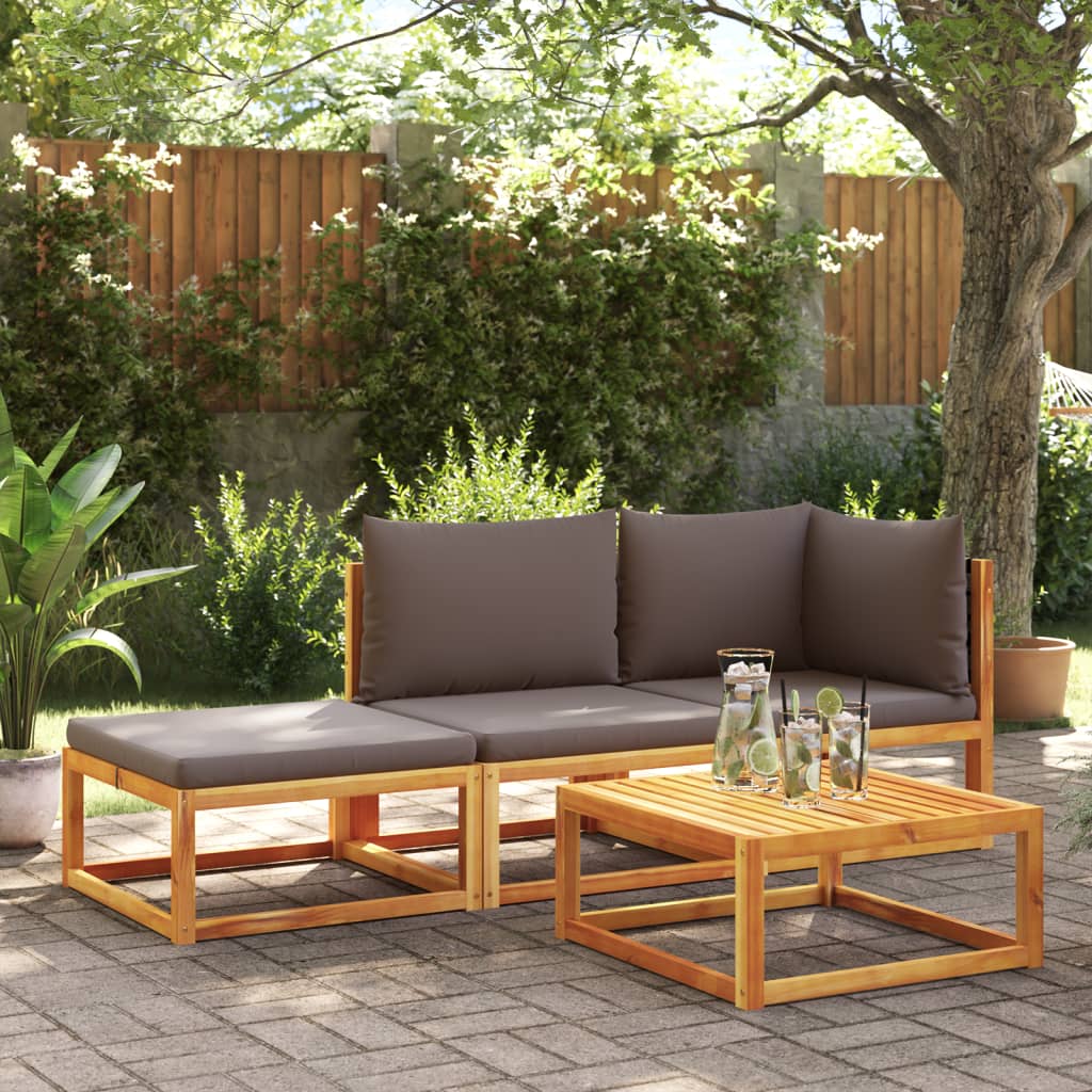 vidaXL Set de sofás de jardín con cojines 3 pzas madera maciza acacia