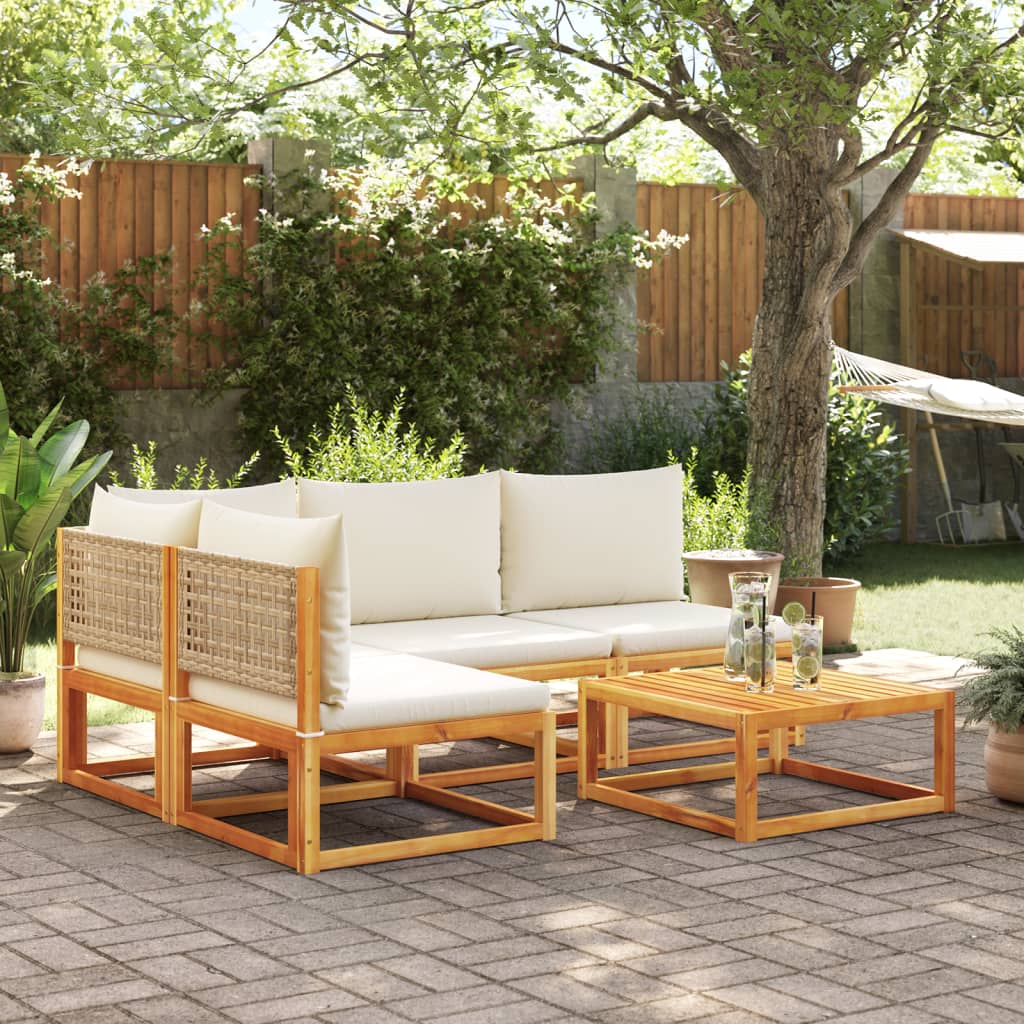 vidaXL Set de sofás de jardín con cojines 5 pzas madera maciza acacia