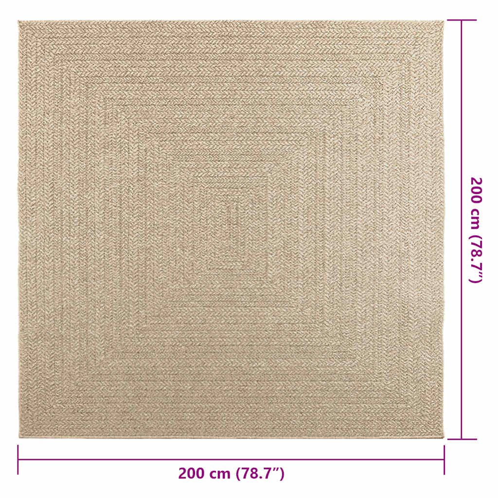 vidaXL Alfombra ZIZUR aspecto yute interior/exterior beige 200x200 cm