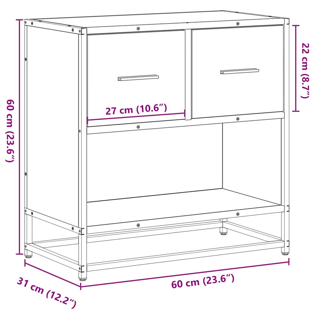 vidaXL Mesilla de noche negra 60x31x60 cm madera procesada y metal