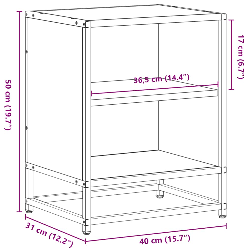 vidaXL Mesita de noche madera ingeniería negro 40x31x50 cm metal