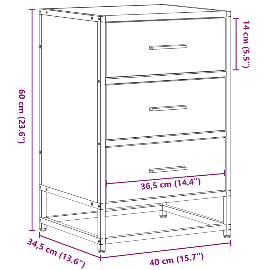 vidaXL Mesita de noche madera ingeniería negro 40x34,5x60 cm metal