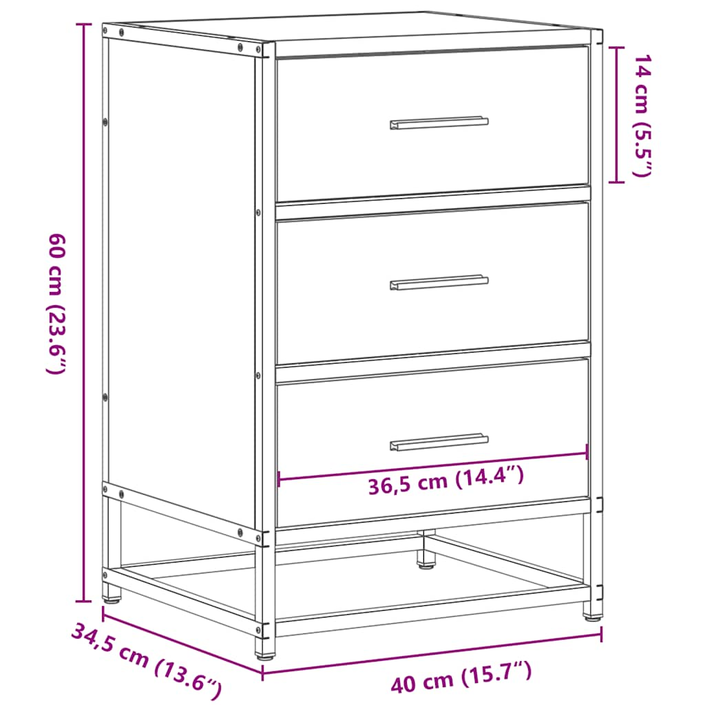 vidaXL Mesita noche madera ingeniería gris sonoma 40x34,5x60 cm metal