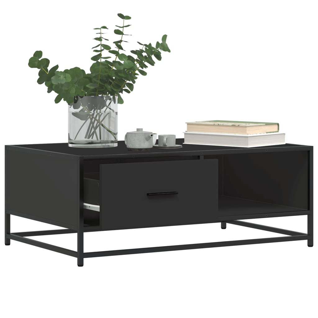 vidaXL Mesa de centro de madera ingeniería y metal negro 90x57x35 cm