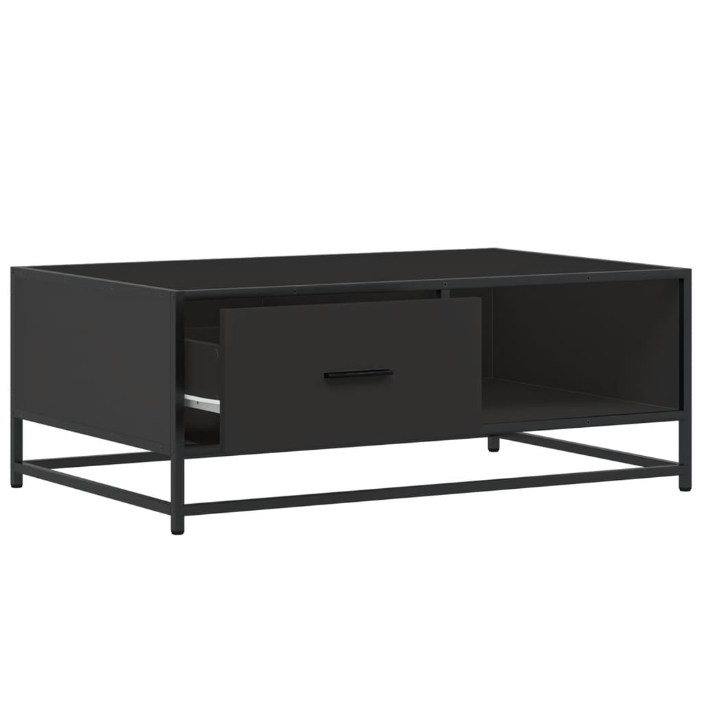 vidaXL Mesa de centro de madera ingeniería y metal negro 90x57x35 cm