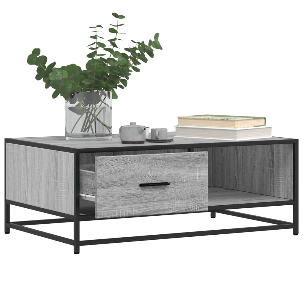 vidaXL Mesa de centro madera ingeniería metal gris Sonoma 90x57x35 cm