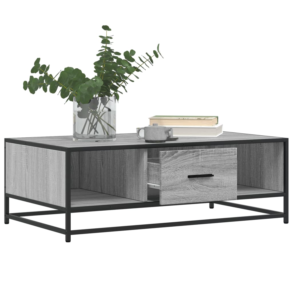 vidaXL Mesa de centro madera ingeniería metal gris Sonoma 100x57x35 cm