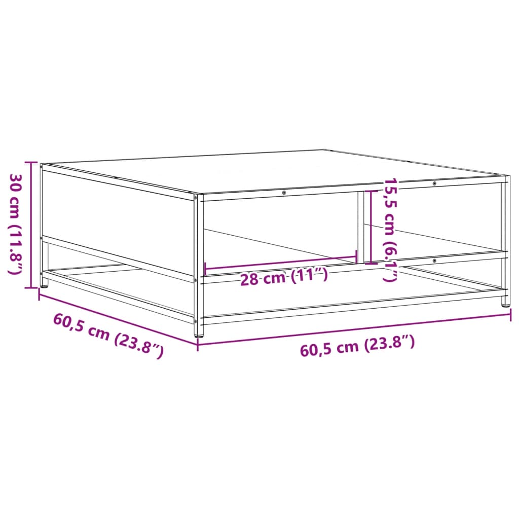 vidaXL Mesa de centro madera ingeniería y metal negro 60,5x60,5x30 cm