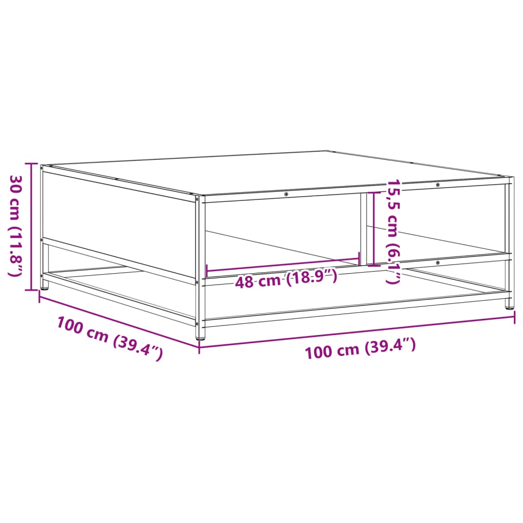 vidaXL Mesa centro madera ingeniería y metal roble Sonoma 100x100x30cm