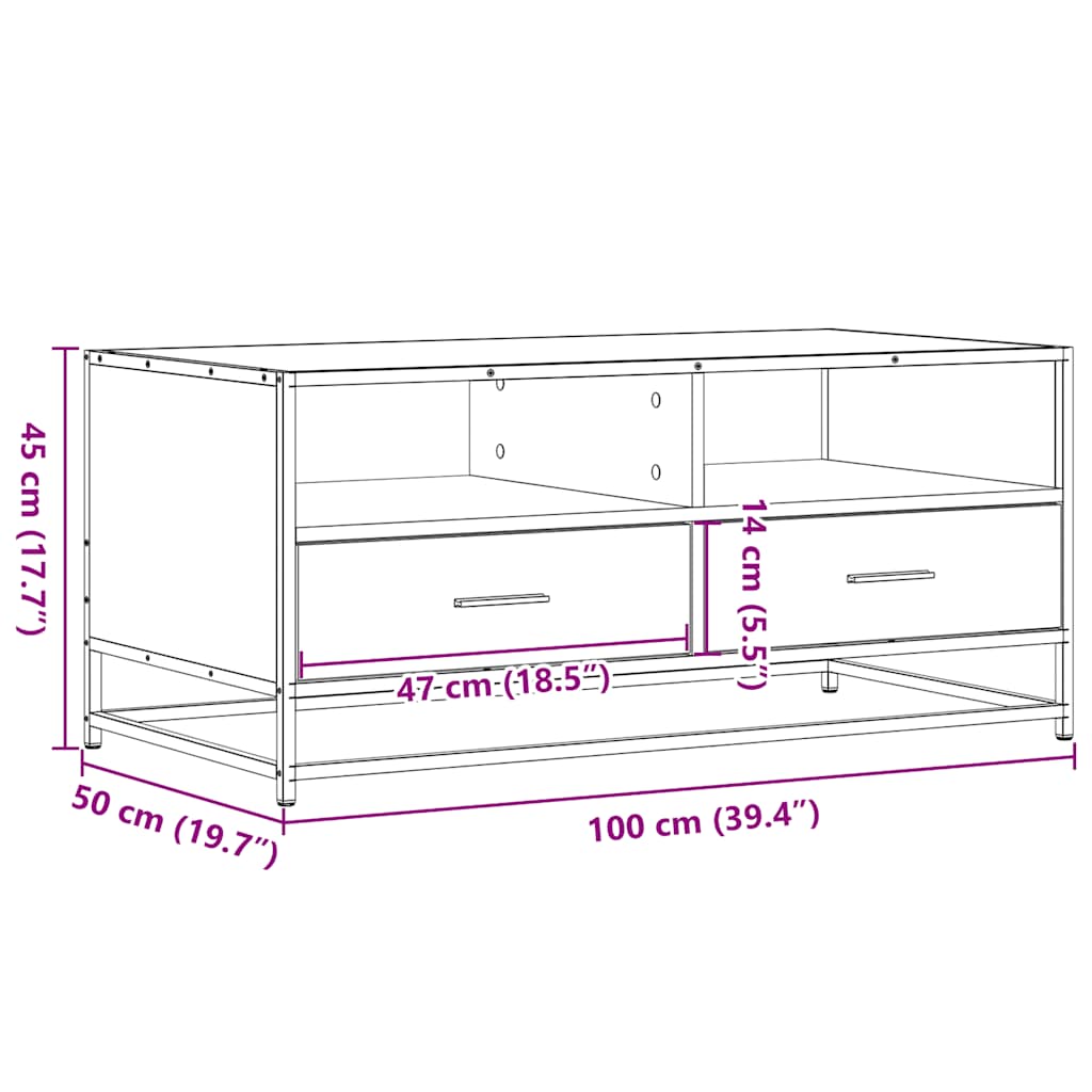 vidaXL Mesa de centro madera ingeniería metal roble Sonoma 100x50x45cm