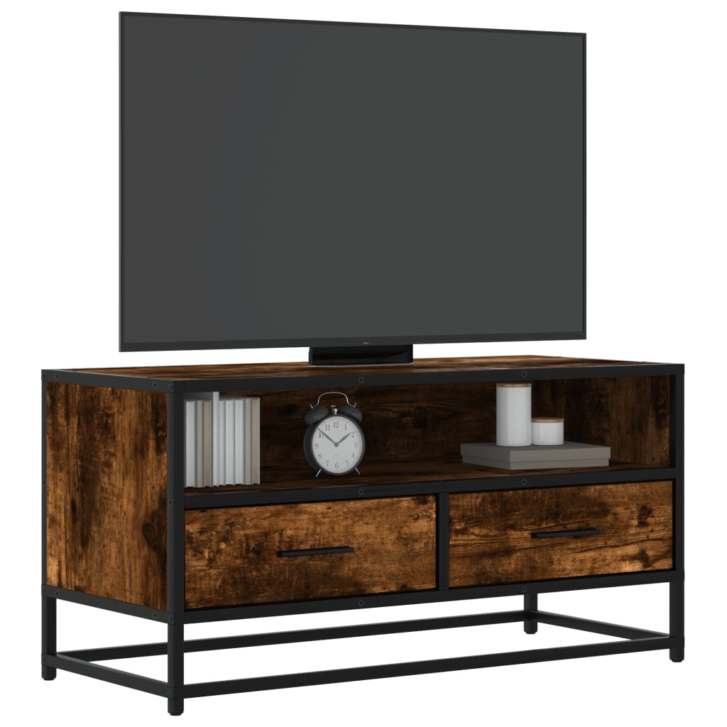 vidaXL Mueble TV metal y madera ingeniería roble humo 80x34,5x40 cm