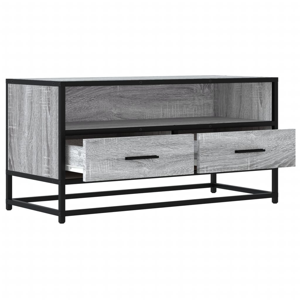 vidaXL Mueble TV madera ingeniería y metal roble ahumado 80x34,5x40 cm