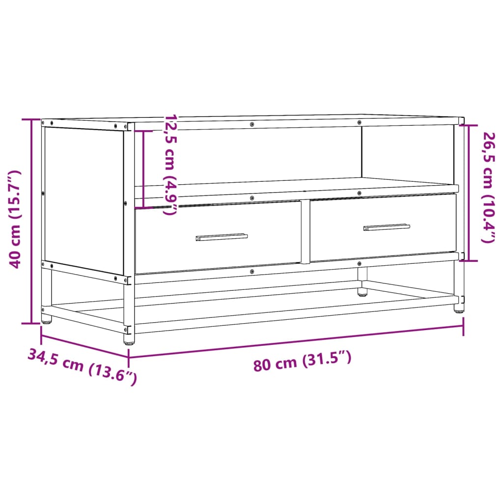 vidaXL Mueble TV madera ingeniería y metal roble ahumado 80x34,5x40 cm