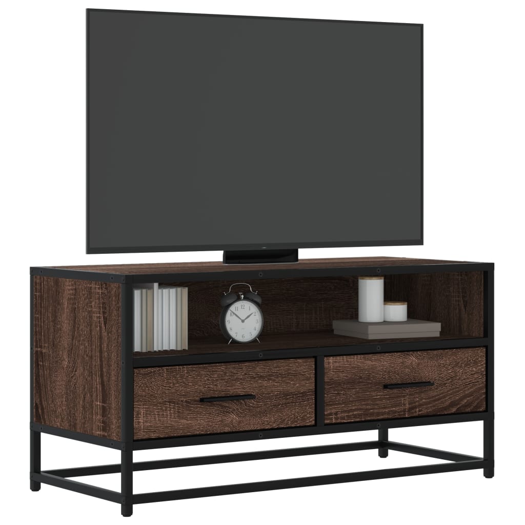 vidaXL Mueble TV metal y madera ingeniería marrón roble 80x34,5x40 cm