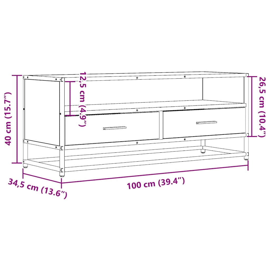 vidaXL Mueble TV metal y madera ingeniería roble Sonoma 100x34,5x40 cm