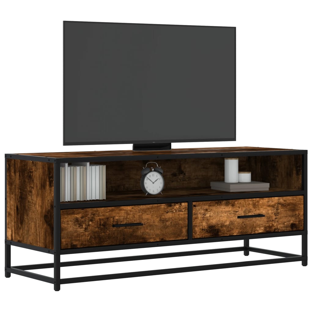 vidaXL Mueble TV metal y madera ingeniería roble ahumado 100x34,5x40cm