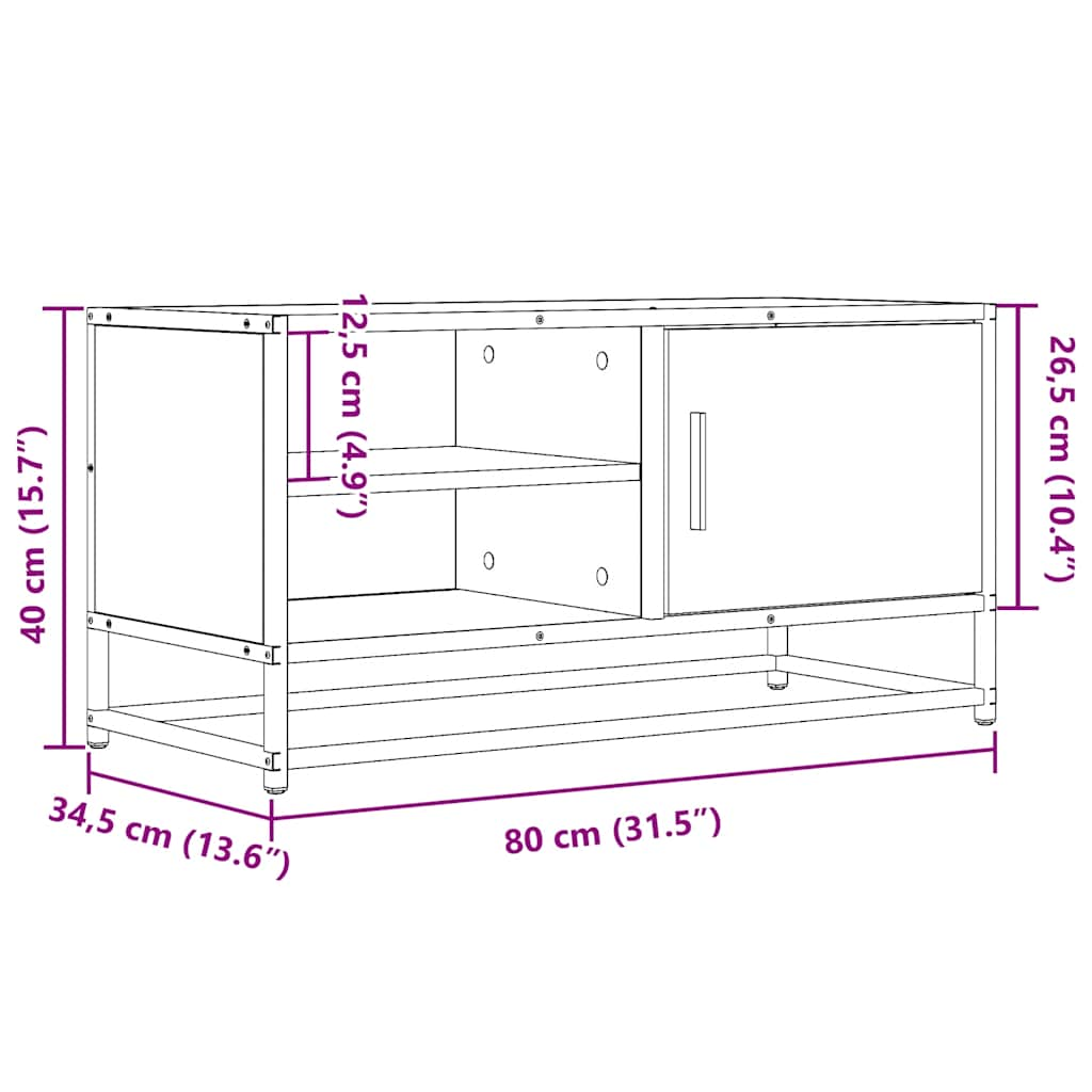 vidaXL Mueble TV metal y madera ingeniería roble Sonoma 80x34,5x40 cm