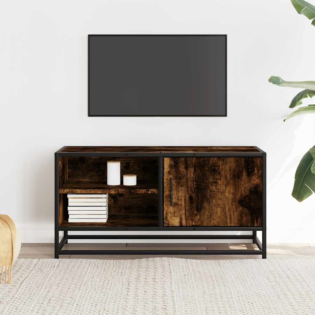 vidaXL Mueble TV metal y madera ingeniería roble humo 80x34,5x40 cm