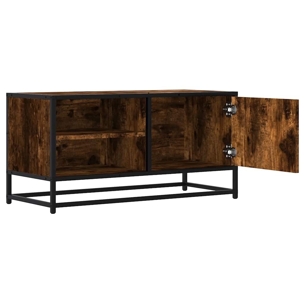 vidaXL Mueble TV metal y madera ingeniería roble humo 80x34,5x40 cm