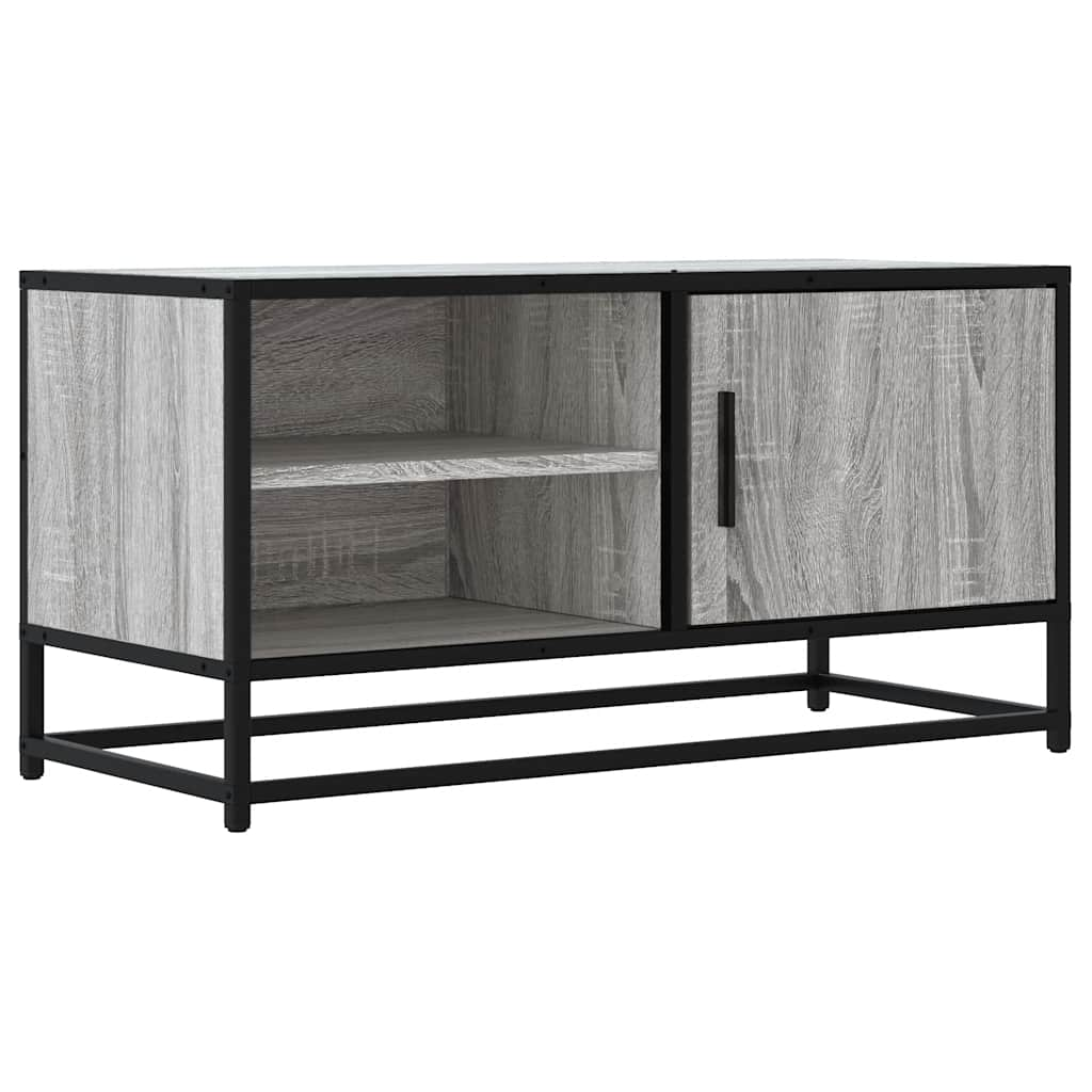 vidaXL Mueble TV madera ingeniería y metal roble ahumado 80x34,5x40 cm