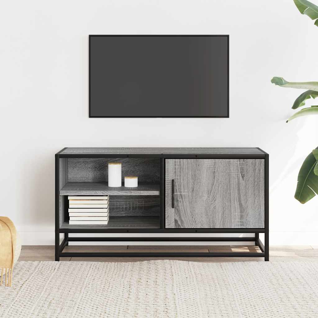 vidaXL Mueble TV madera ingeniería y metal roble ahumado 80x34,5x40 cm