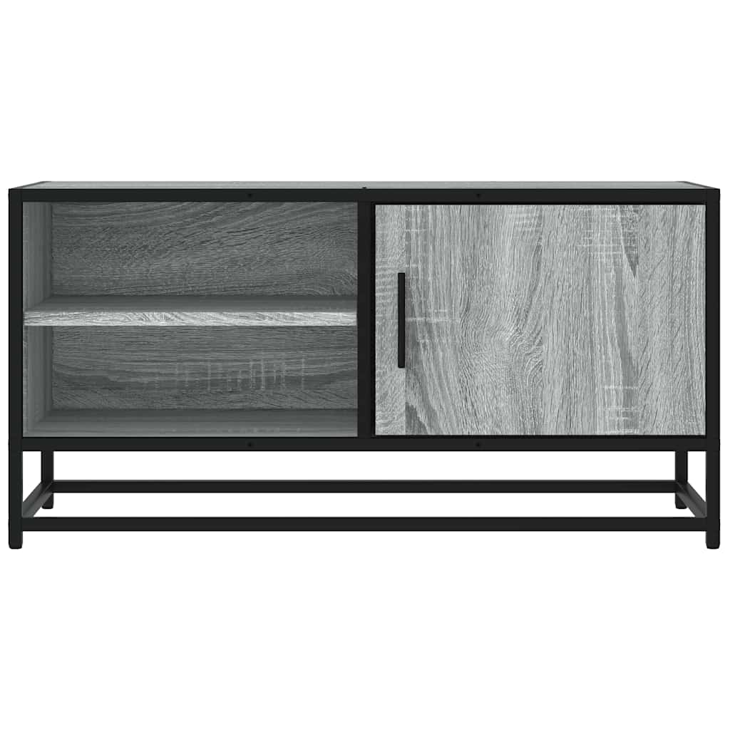 vidaXL Mueble TV madera ingeniería y metal roble ahumado 80x34,5x40 cm