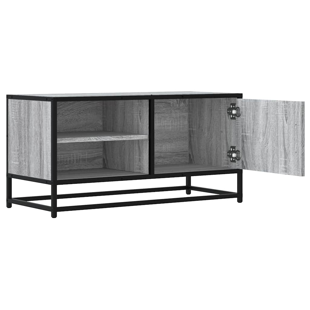 vidaXL Mueble TV madera ingeniería y metal roble ahumado 80x34,5x40 cm