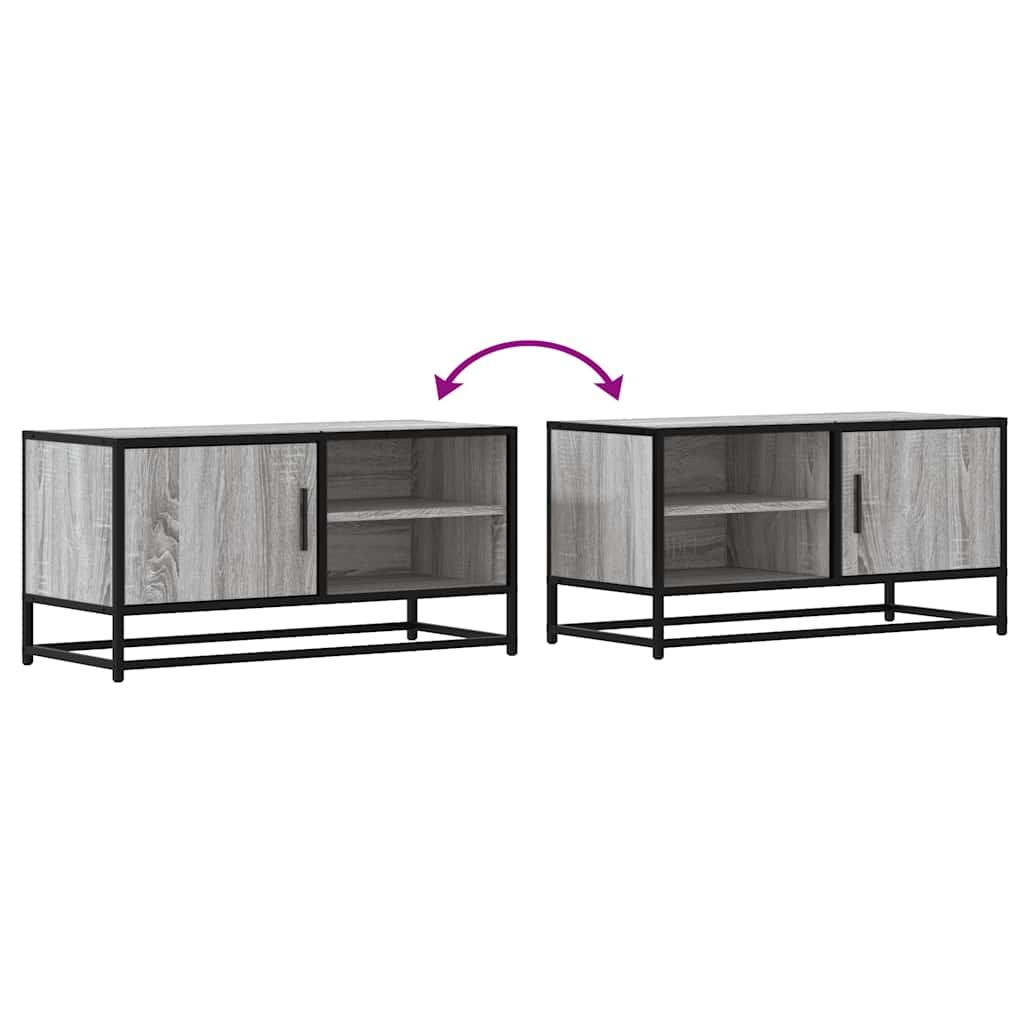 vidaXL Mueble TV madera ingeniería y metal roble ahumado 80x34,5x40 cm