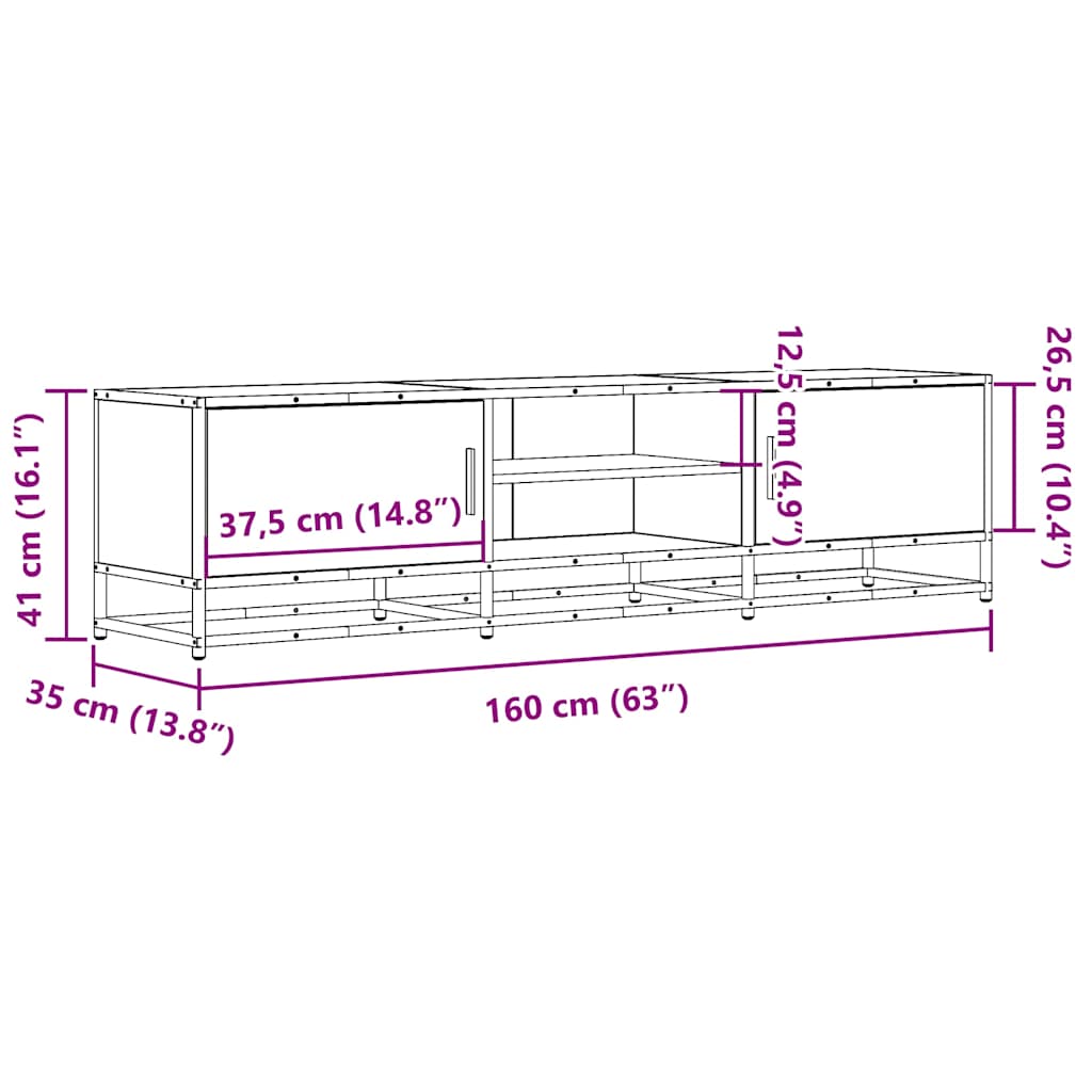 vidaXL Mueble TV metal y madera ingeniería roble Sonoma 160x35x41 cm