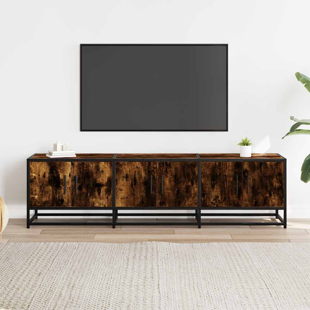 vidaXL Mueble TV metal y madera ingeniería roble humo 150x35x41 cm