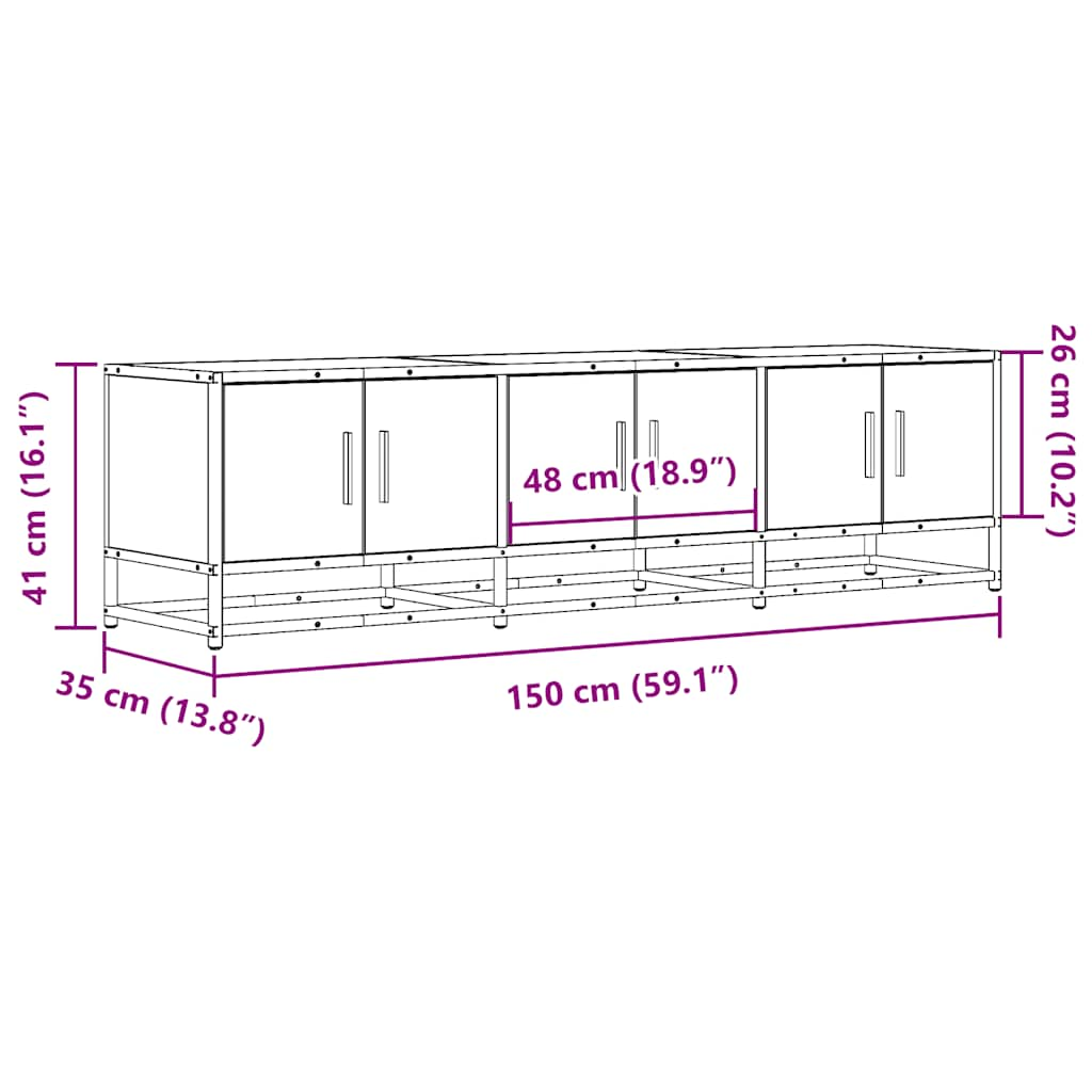 vidaXL Mueble TV metal y madera ingeniería roble humo 150x35x41 cm