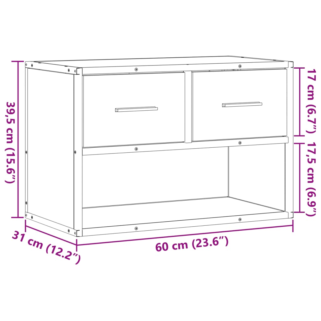 vidaXL Mueble TV madera ingeniería y metal roble Sonoma 60x31x39,5 cm