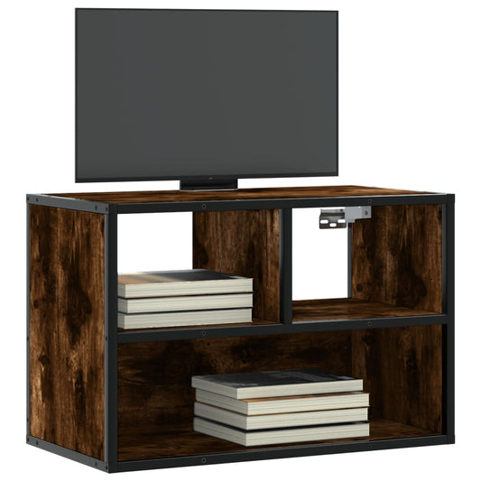 vidaXL Mueble TV madera ingeniería y metal roble ahumado 60x31x39,5 cm