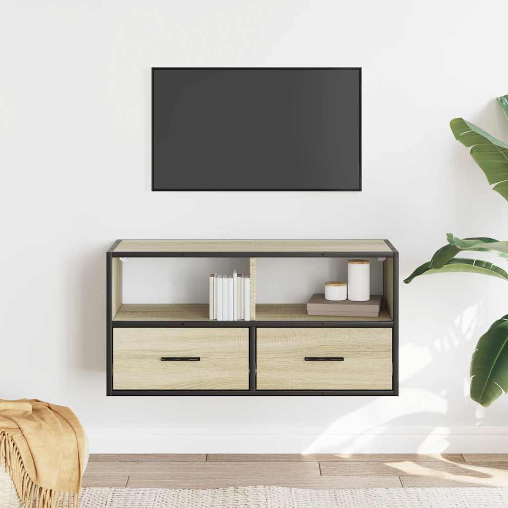 vidaXL Mueble TV madera ingeniería y metal roble Sonoma 80x31x39,5 cm