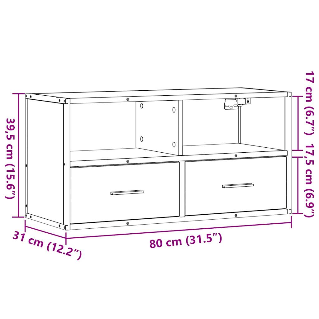 vidaXL Mueble TV madera ingeniería y metal roble Sonoma 80x31x39,5 cm