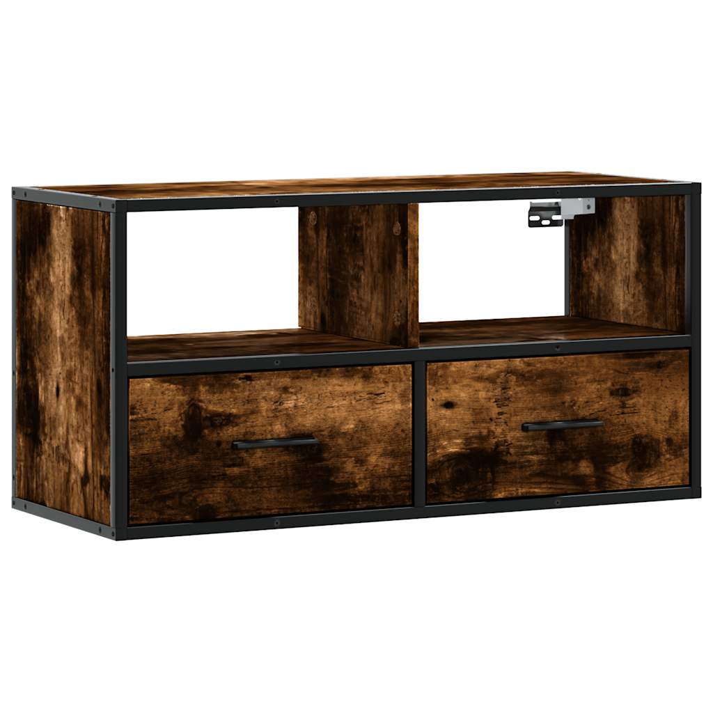 vidaXL Mueble TV metal y madera contrachapada roble humo 80x31x39,5 cm