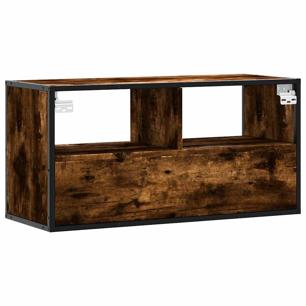 vidaXL Mueble TV metal y madera contrachapada roble humo 80x31x39,5 cm