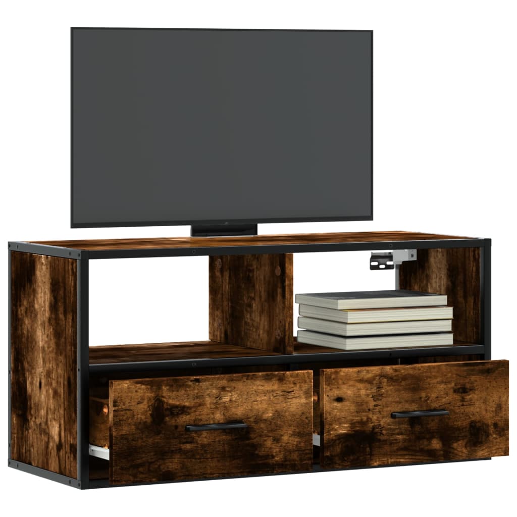 vidaXL Mueble TV metal y madera contrachapada roble humo 80x31x39,5 cm