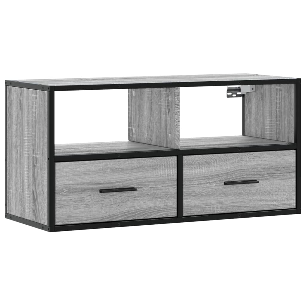 vidaXL Mueble TV madera ingeniería y metal roble ahumado 80x31x39,5 cm