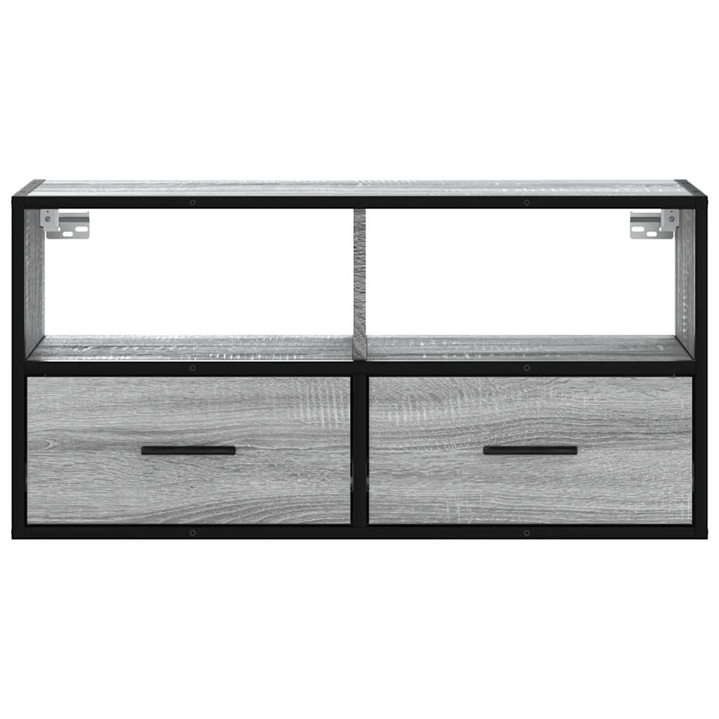 vidaXL Mueble TV madera ingeniería y metal roble ahumado 80x31x39,5 cm