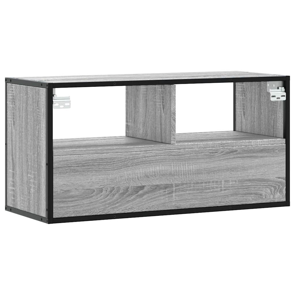 vidaXL Mueble TV madera ingeniería y metal roble ahumado 80x31x39,5 cm